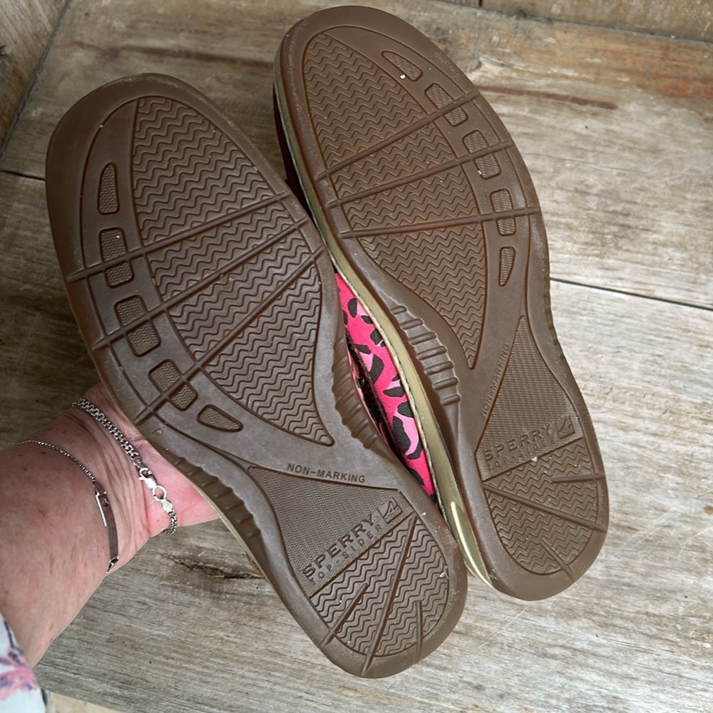 Sperry Brown Boat Shoes with Pink Leopard Print Sz women’s 6 M - Picture 10 of 10